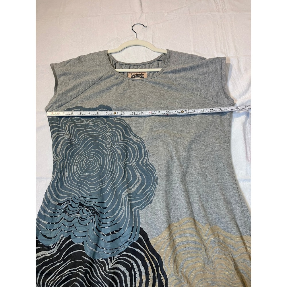 Tonlé Women Large Gray Upcycled Tunic Dress Abstract Tree Ring Print Sustainable - Picture 5 of 9